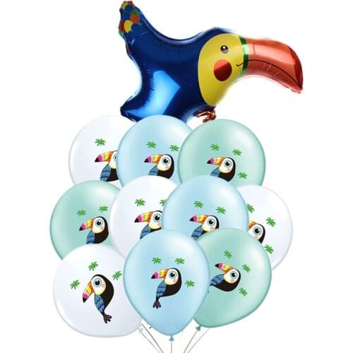 11pcs Toucan Latex Balloons Animal Jungle Balllon Happy Birthday Decoration Kids Helium Air Toys Ball Woodpecker Party Supplies