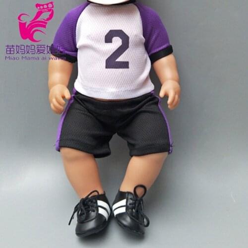 18" Doll clothes Purple black color Sportwear set for 43cm Baby new Born baby dolls boy short shirt and pants