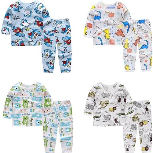 2021 Baby Girls Cotton Pajamas Cartoon Outfits Children Boys Clothes Car Dinosaur Letter Pijamas Chrismas Family Clothing Set