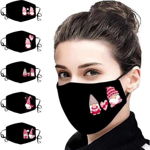 5pcs Adult Christmas Printing Face Mask Washable Mouth Fabric Facial Mask Protection Reusable Santa Earloop Mouth Caps Маска