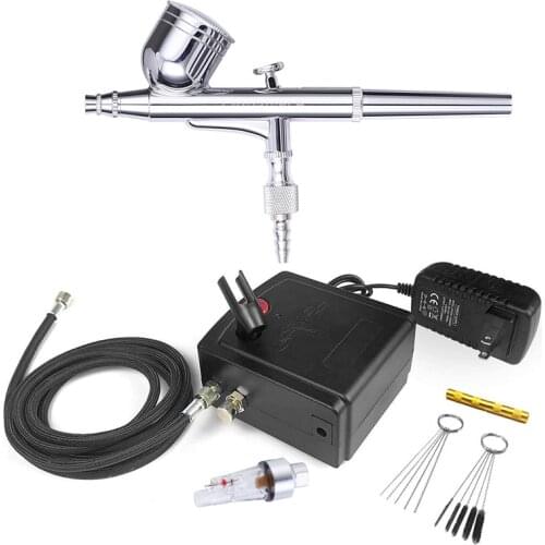 VEDA Airbrush With Compressor Kits(No Automatic Shutdown) 0.3mm Airbrush Spray Gun + Cleaning Tools for Makeup Nail Art Painting