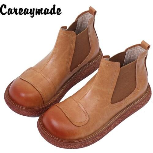 Careaymade-Retro Martin boots muffin thick soled big head boots Moril womens boots comfortable flat bottomed high short boots