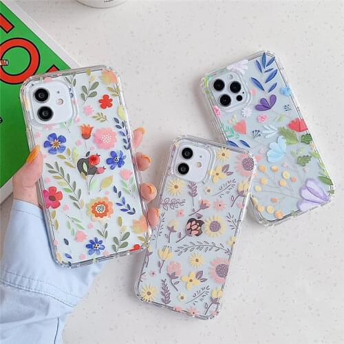 Flowers Leaves Butterfly Phone Case For iPhone 11 12 Pro Max XR XS Max X 7 8 Plus SE2020 Soft Shockproof Bumper Clear Back Cover