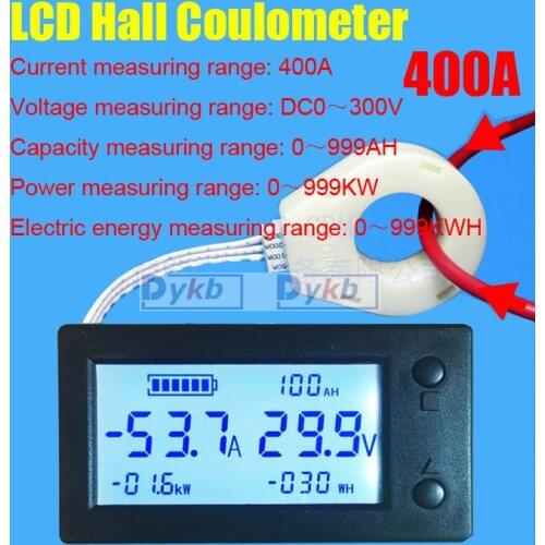 DC 300V 50A 100A 200A 400A Battery Monitor digital Volt meter Ammeter Battery Capacity coulometer Power watt-hour + Hall sensor