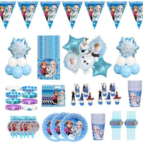 Disney Frozen Party Supplies Childrens Days Balloons Paper Cup Plate Straw Napkins Disposable Dinnerware Supplies Party