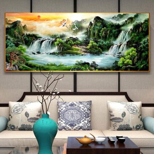 Diy Diamond Painting Kits Waterfall Diamond Embroidery Landscape Like Cornucopia Living Room Decoration Chinese Painting