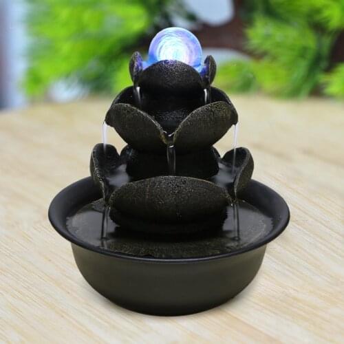 Zen Indoor Water Fountain With LED Light Waterfall Tabletop Fountain Feng Shui Relaxation Spring Water Sound Desktop Fountain