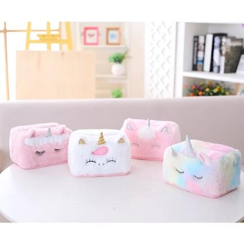 Unicorn Plush Tissue Box Cover 17x12x9cm Girls Paper Rack Holder Toys with Home Car Napkins Holder Case Home Organizer Decor