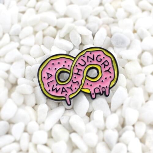 Always hungry doughnut enamel pin Cartoon Pink Coming soon melt distortion Donut badge Lovely Accessories