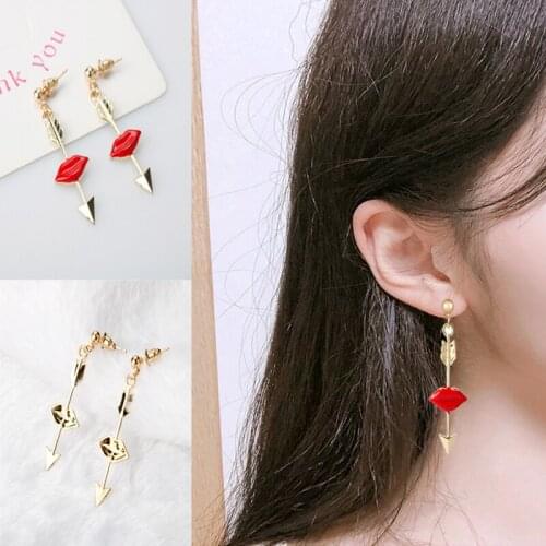 Fashion Earrings Jewelry Sexy Red lip And Cute Arrow Pendant Earrings For Women Girl Party Accessory Gifts