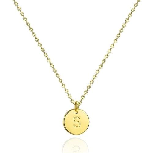 Initial Necklace 14K Gold-Plated Round Disc Double Side Engraved Hammered Name Necklace Adjustable Alphabet Letter Pendant