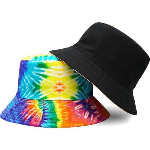 New Rainbow Multicolor Fisherman Hat Womens Pure Cotton Breathable Summer Shade Bucket Hat Travel Beach Double-sided Basin Hat