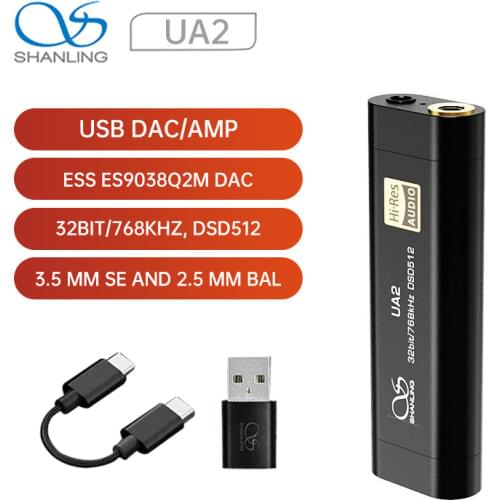 Shanling UA2 ES9038Q2M Portable USB DAC/AMP 32bit/768kHz DSD512 3.5 mm SE and 2.5 mm BAL Dedicated Headphone Amplifier
