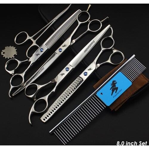7.0" 8.0 inch Professional Japan Pet Cat Dog Grooming Scissors Kit High Quality Hair Cutting Thinning Curved Shears 4pcs/Set