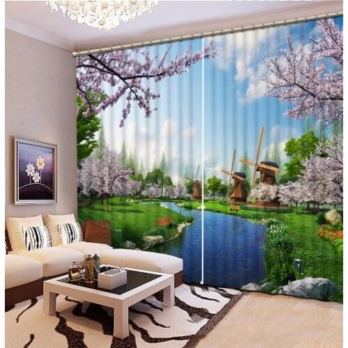 Custom Size 3D Curtain Bedroom Natural Scenery Windmill Bathroom Curtain Blackout Curtain Fabric Window Curtain Living Room