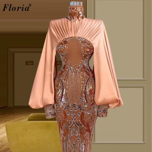 Plus Size Long Sleeves Prom Dresses Turkish Couture Sexy Illusion Celebrity Dresses Evening Wear Women Cocktail Party Dresses