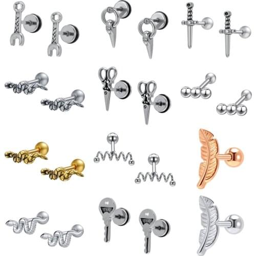 ZS Punk Style Stud Earrings soe Women Stainless Steel Earrings Snake Shape Ear Piercing Jewelry Accessories Girls Gifts