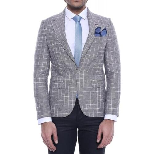Single Button Pointed Collar Grey Blazer