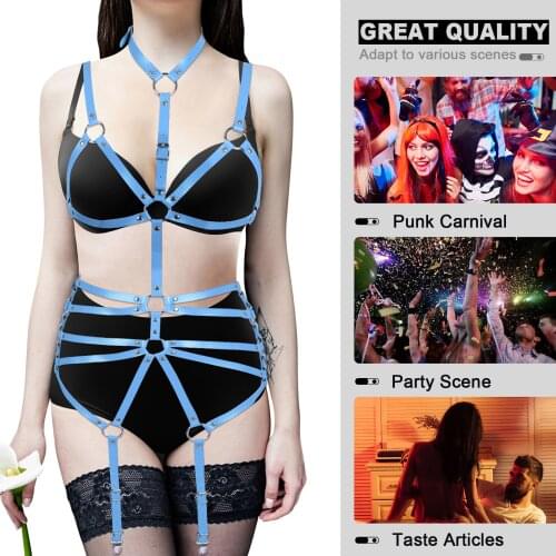 Sexy Full Body Harness Lingerie Woman Leather Punk Exotic Costumes Sword Belt Gothic Halter Sling Sock Garter Set Accessories