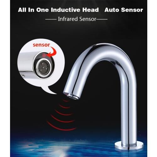 Contemporary Basin Faucet Chrome Faucet Ceramic Plate Spool Water Saving Battery Power Automatic Infrared Sensor Buque