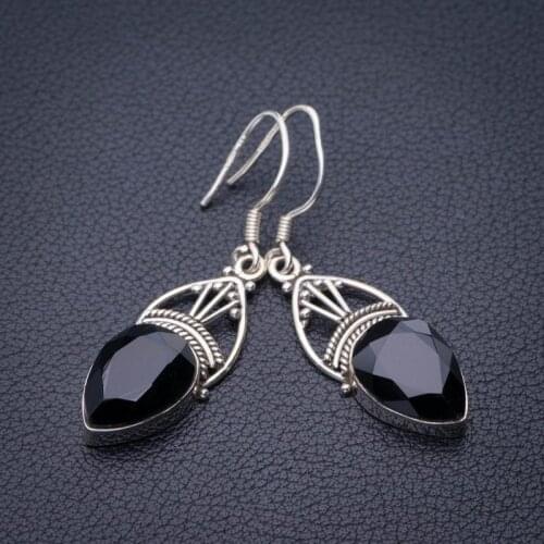 StarGems Natural Black Onyx Handmade 925 Sterling Silver Earrings 1.75" E1835