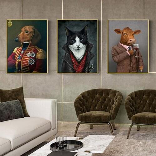 Cat Dog Cow Vintage Poster Animal Art Canvas Painting Posters and Prints Wall Art Pictures for Living Room Home Decor Unframed