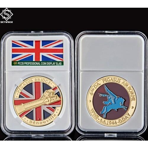 UK Airborne Normandy Landing Commemorative Coins 70th Anniversary Gold Plated WW2 With PCCB Stand Collection