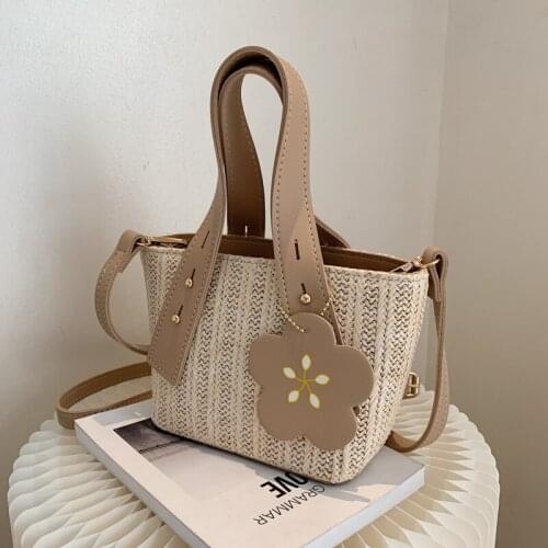 Womens Retro Elegant Ladies Straw Large Capacity Handbag Retro Fashion Summer Beach Holiday Vacation Woven Top Handle Bag 2021