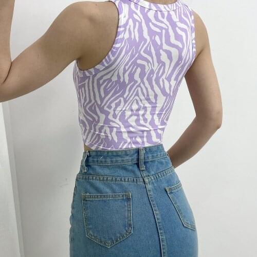 2021 Summer Sexy Zebra Stripe Tanks For Women O Neck Sleeveless Skinny Cropped Top Camisole Casual Sport Print Slim Vest Clothes