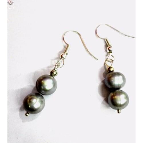10 pairs / lot women Jewelry Earrings 8mm 10mm gray pearl dangle hook earring Natural freshwater pearl