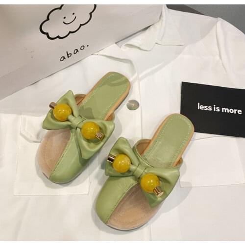 2021 Summer New Mesh Breathable Baotou Half Slippers Womens Outer Wear Sandals Bowknot Lazy Shoes Trend