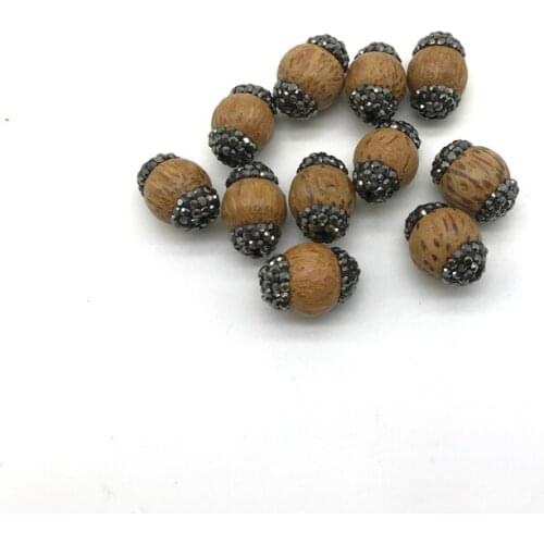 10pcs/lot Jewelry Accessories Wood Loosed Beads Rhinestones Paved Beads For Jewelry Making