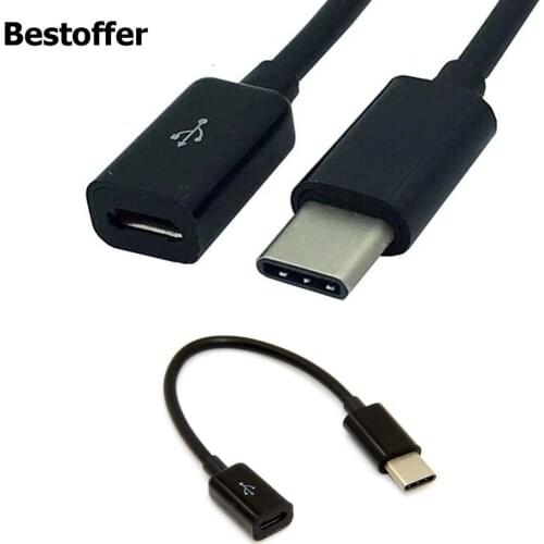 10cm/15cm USB2.0 Micro USB 5 Pin Female to USB-C 3.1 Type-C Male Converter Cable Adapter