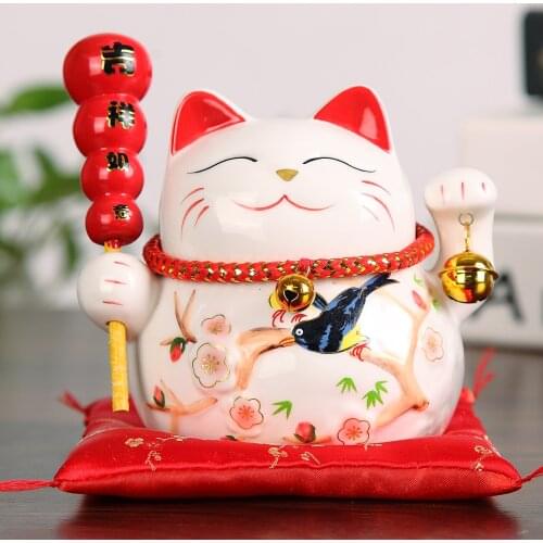 5 inch Ceramic Japanese Maneki Neko Lucky Cat for Home Decoration Business Festival Kids Children Gifts Coin Office Front desk