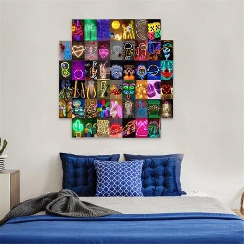 50Pcs Fluorescence Series Neon Photos Set for Wall Collage Apply To Bar Cafe Fluorescent Mask Picture Wall Stickers Decoration