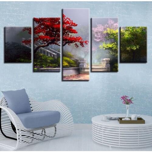 5D diamond painting 5Pieces Flower Grass Tree Garden Scenery round diamond embroidery mosaic home decoration wall stickerZP-1039