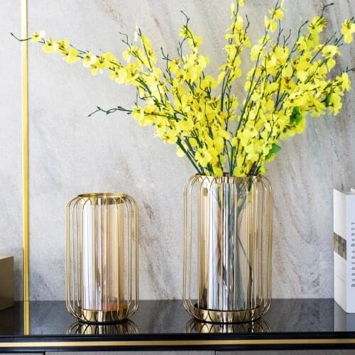 American Geometric Glass Glass Vase Flower Arrangement Dried Flower Vase Electroplating Metal Wedding Vases Gift Home Decoration