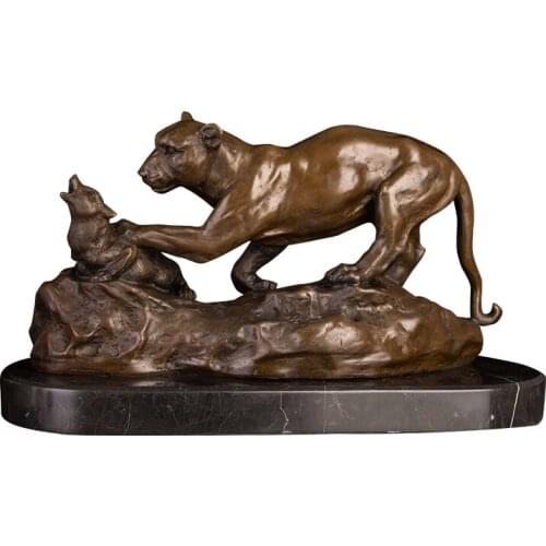 ArtsHom DW-075 Bronze Animal Pather Hunting Art Decor Wild Black Leopard Statue Sculpture Pather Figurines For Home Decoration