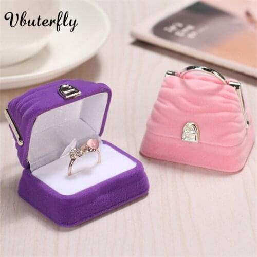 Handbag Ring Box Velvet Presentation Earring Case - Burgundy, Pink, Dark Green, or Black Handbag Flocking Jewelry Boxes #HJ38FS