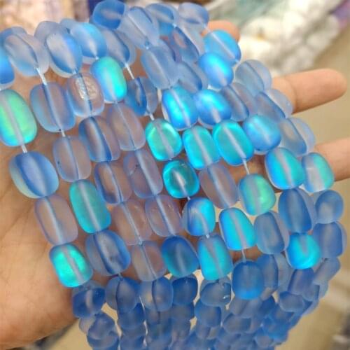 Freefrom About 9x13mm Blue Flash Shimmer Stone Beads For Jewelry Making DIY Matte Shining Glistening Light Crystal Stone Beads
