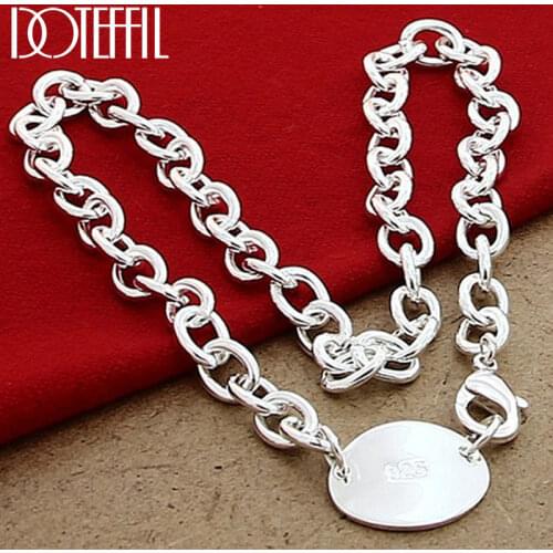 DOTEFFIL 925 Sterling Silver 18 Inch Chain Oval Round Pendant Necklace For Women Wedding Engagement Fashion Jewelry