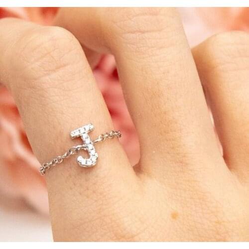 Silder adjust chain letter A TO Z cute stunning fashion women delicate chain ring simple CZ sparkling LOVE Letter charms Ring
