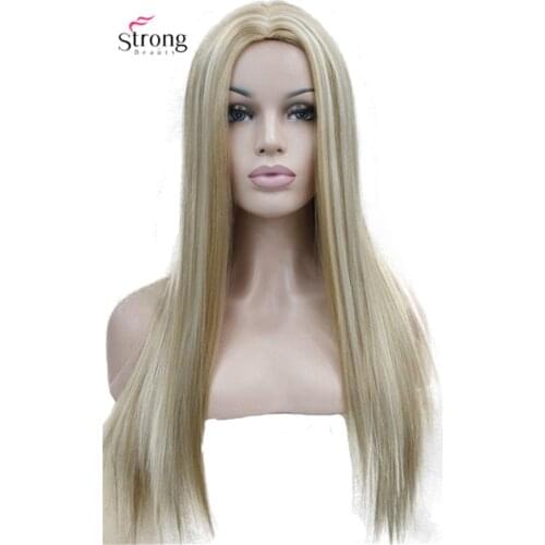 Long Straight Blonde Highlighted hair Wig Center Skin Part no Bangs Full Synthetic Wig COLOUR CHOICES