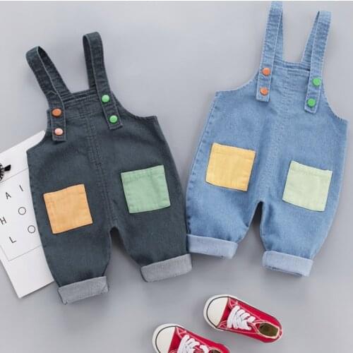 2 Colors Fashion Boys Washed Jeans Cute Baby Girl Sweet Blue Jumpsuits Casual Denim Romper Strap Pants Toddler Children Clothing