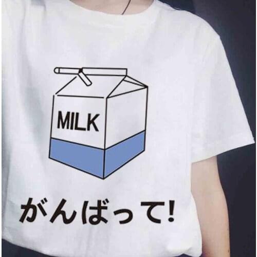 Kawaii Ulzzang Harajuku Aesthetic T-shirt Milk cartoon Print Short Sleeve Tops Tees Korean New Fashion Casual womens Clothing