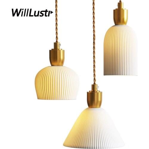 Nordic Ceramic Pendant Lamp Aluminum LED Suspension Light Hotel Restaurant Cafe Bar Dining Room Bedroom Retro Hanging Lighting
