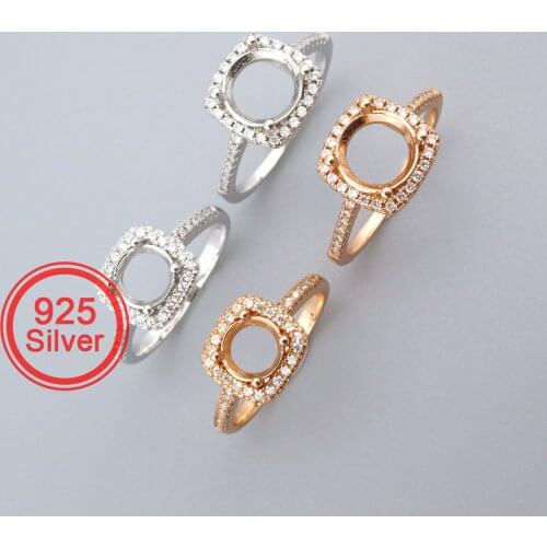 6-8MM Round Halo Prong Ring Settings Solid 925 Sterling Silver Rose Gold Plated Set Size DIY Ring Bezel for Gemstone 1210101