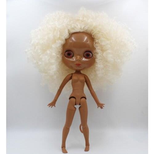 Blygirl Blyth doll brown hair black skin nude doll 203BL1185 ordinary DIY doll body joints 7 to change their own makeup