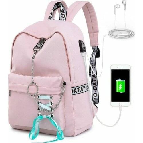 POOLOOS Fashion Waterproof Backpack Women School Bags For Teenagers Girls USB Charge Bow Travel Rucksack Laptop Bagpack Mochila