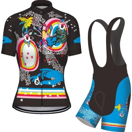 Cartoon Wmens Summer Bicycle Clothing Cycling Jersey Set Breathable Bikewear MTB Bib Pants Short Sleeve Tricota Ropa Ciclismo